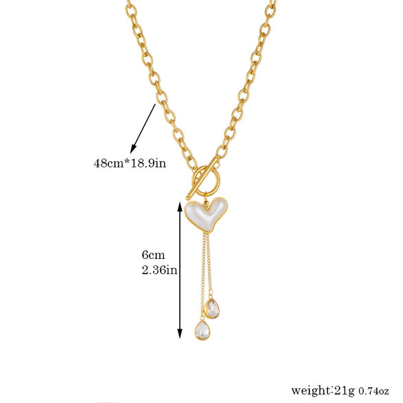 Wholesale Necklace Stainless Steel Gold Plated Retro Pearl Love Ot Buckle Chain Tassel Fashion Style