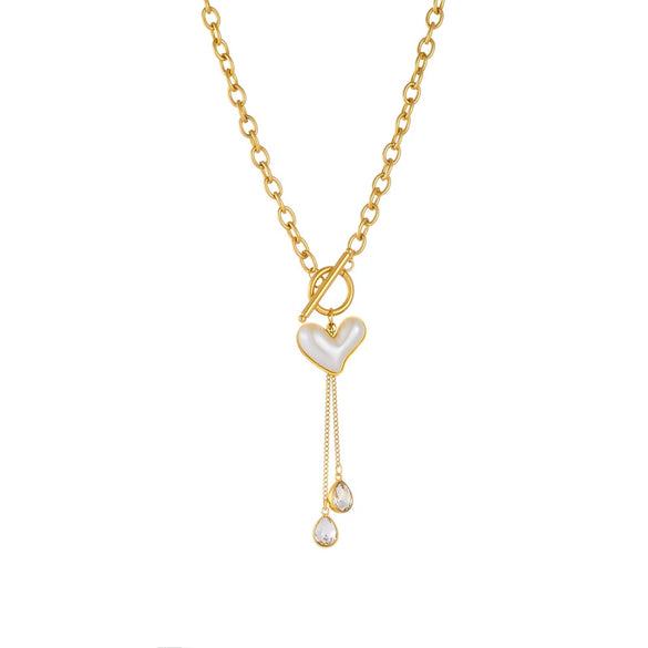 Wholesale Necklace Stainless Steel Gold Plated Retro Pearl Love Ot Buckle Chain Tassel Fashion Style