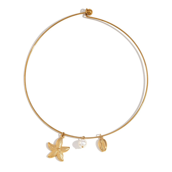Wholesale Necklace Stainless Steel Gold Plated Starfish Scallop Conch Pearl Pendant For Female