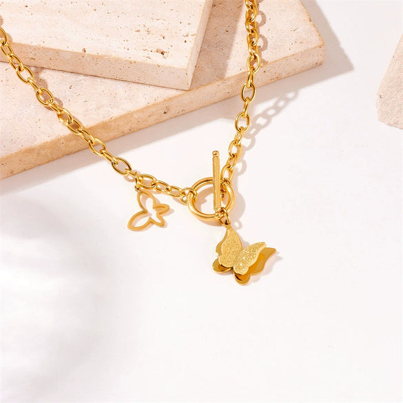 Wholesale Necklace Stainless Steel Goldplated Butterfly Cut Out Retro Fashion For Women