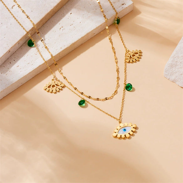 Wholesale Necklace Stainless Steel Goldplated Pearl Love Eyes Butterfly Pendant Heart Shape