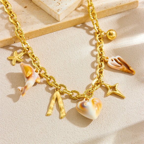 Wholesale Necklace Stainless Steel Heart Shape Pendant 18K Gold Plated O Word Chain For Women's Personality Style