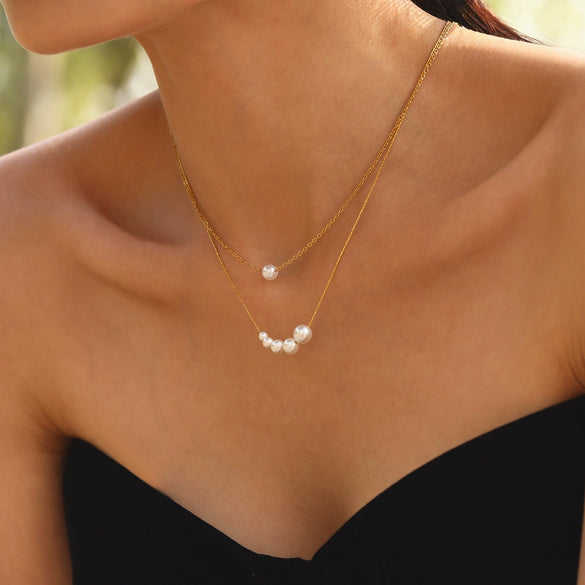 Wholesale Necklace Stainless Steel Imitation Pearl Geometric Style Electroplated For Women