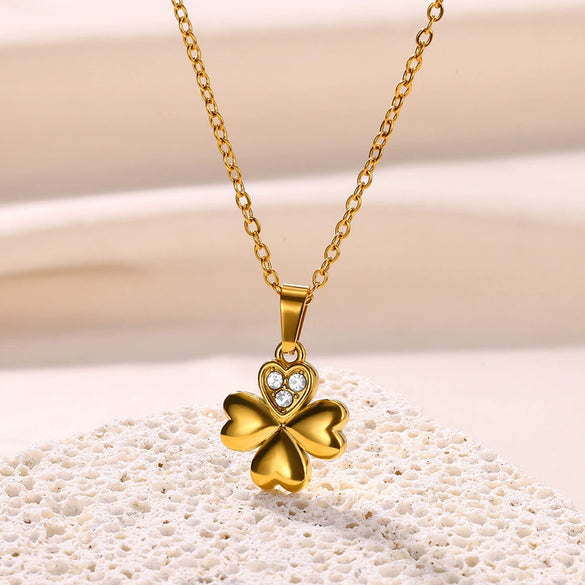 Wholesale Necklace Stainless Steel Inlaid Zircon With Star Moon Four Leaf Clover Pendant Electroplated Letters Numbers Text Design