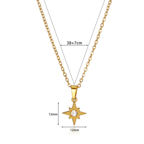 Wholesale Necklace Stainless Steel Inlaid Zircon With Star Moon Four Leaf Clover Pendant Electroplated Letters Numbers Text Design