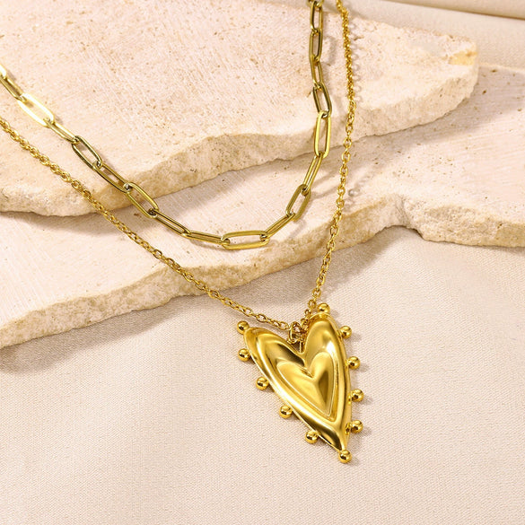 Wholesale Necklace Stainless Steel 18K Gold Electroplating Double Layer Cross Chain Love Pendant