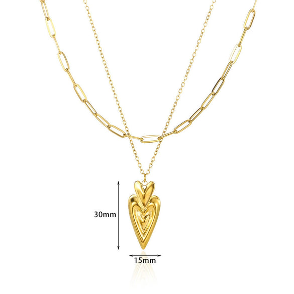 Wholesale Necklace Stainless Steel 18K Gold Electroplating Double Layer Cross Chain Love Pendant