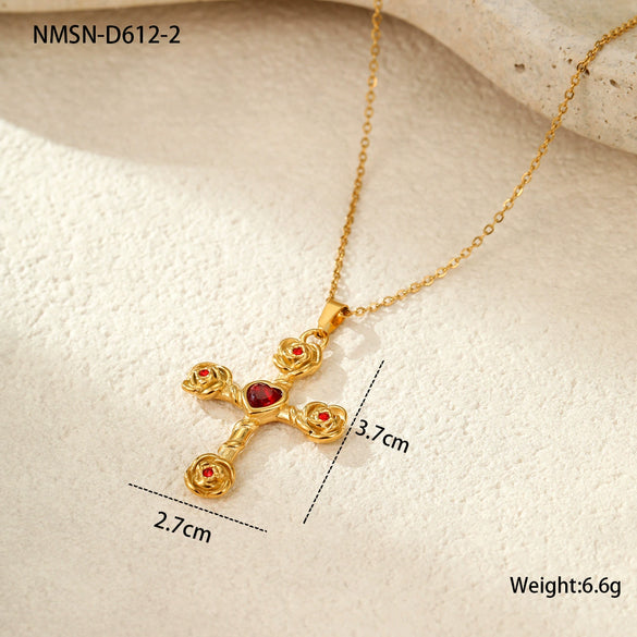 Wholesale Necklace Stainless Steel 18K Gold Geometric Cross Pendant Electroplated For Women
