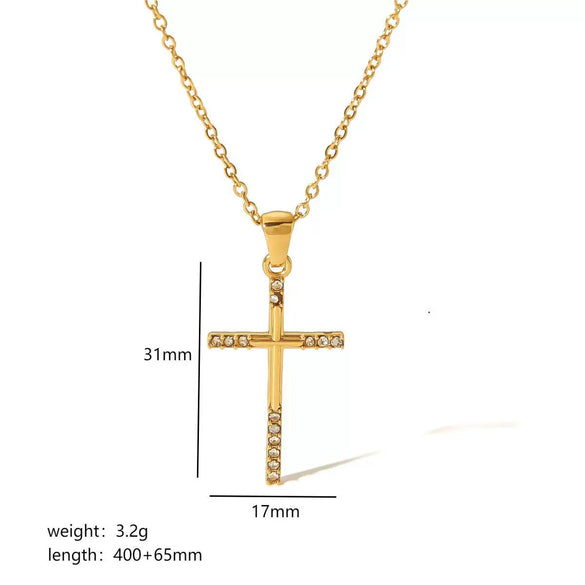 Wholesale Necklace Stainless Steel 18K Gold Plated Cross Set Zircon Geometric Light Luxury Style