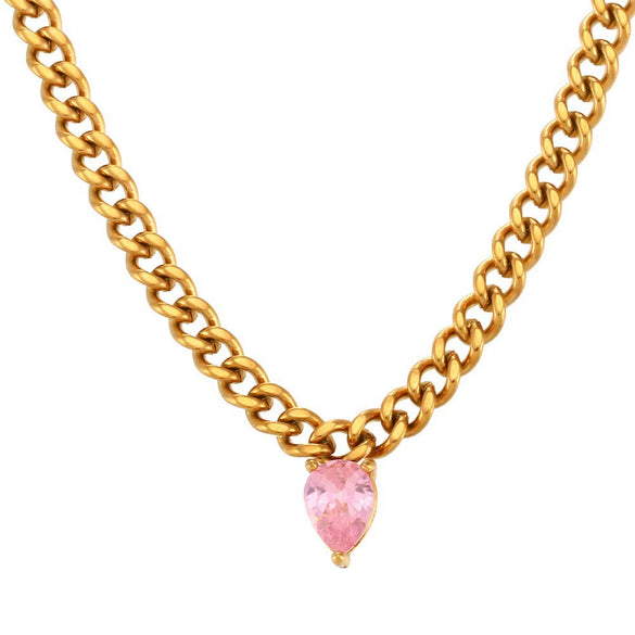Wholesale Necklace Stainless Steel 18K Gold Plated Geometric Microencrusted Color Zirconium For Women