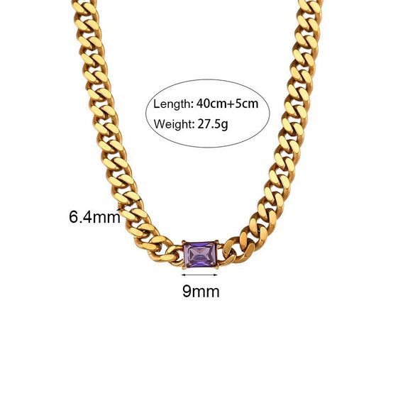 Wholesale Necklace Stainless Steel 18K Gold Plated Geometric Microencrusted Color Zirconium For Women