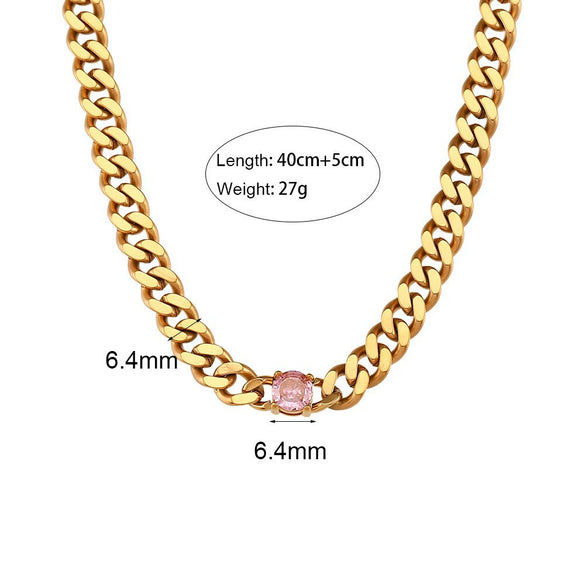 Wholesale Necklace Stainless Steel 18K Gold Plated Geometric Microencrusted Color Zirconium For Women