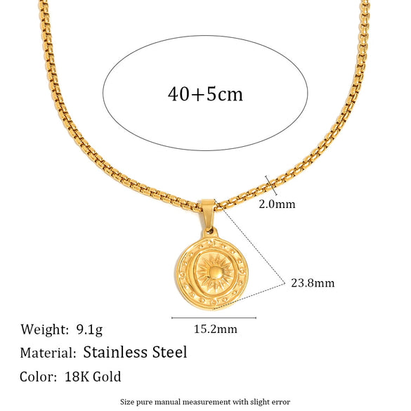 Wholesale Necklace Stainless Steel 18K Gold Plated Geometric Sun Pendant Square Pearl Chain For Women