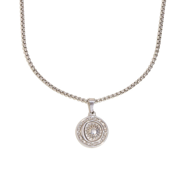 Wholesale Necklace Stainless Steel 18K Gold Plated Geometric Sun Pendant Square Pearl Chain For Women