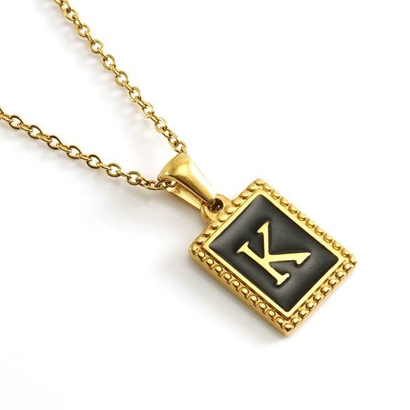 Wholesale Necklace 316L Stainless Steel 18K Gold Plated Letter Square Pendant For Women