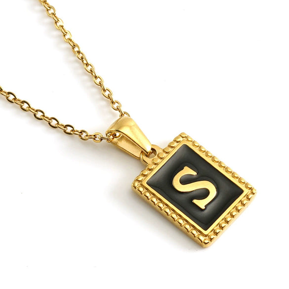 Wholesale Necklace 316L Stainless Steel 18K Gold Plated Letter Square Pendant For Women