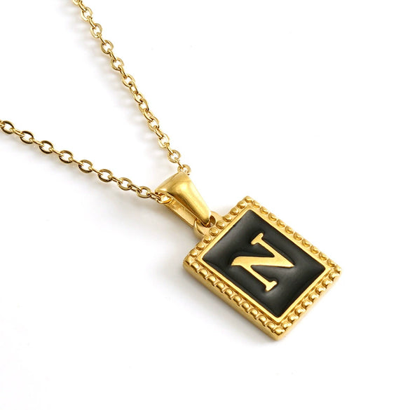 Wholesale Necklace 316L Stainless Steel 18K Gold Plated Letter Square Pendant For Women