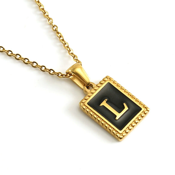Wholesale Necklace 316L Stainless Steel 18K Gold Plated Letter Square Pendant For Women