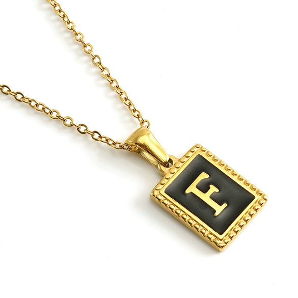 Wholesale Necklace 316L Stainless Steel 18K Gold Plated Letter Square Pendant For Women