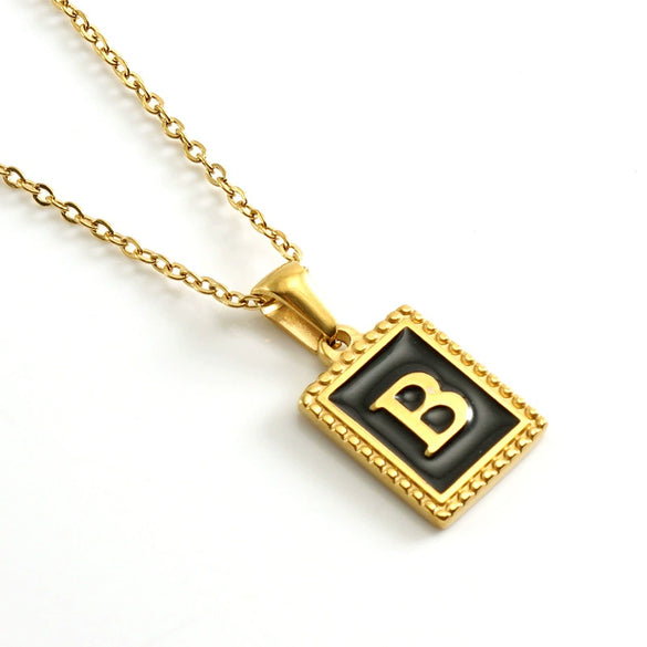 Wholesale Necklace 316L Stainless Steel 18K Gold Plated Letter Square Pendant For Women