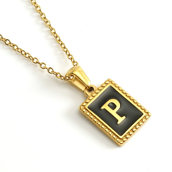Wholesale Necklace 316L Stainless Steel 18K Gold Plated Letter Square Pendant For Women
