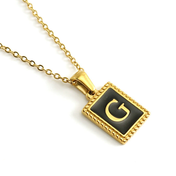 Wholesale Necklace 316L Stainless Steel 18K Gold Plated Letter Square Pendant For Women