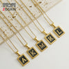 Wholesale Necklace 316L Stainless Steel 18K Gold Plated Letter Square Pendant For Women
