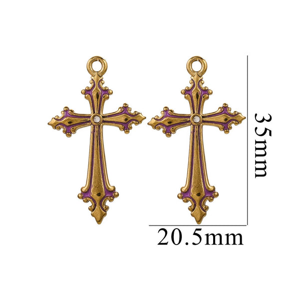 Wholesale Necklace Stainless Steel 18K Plated Dripping Oil Cross Baroque Punk Style