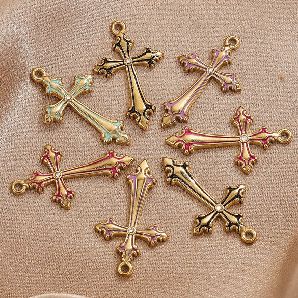 Wholesale Necklace Stainless Steel 18K Plated Dripping Oil Cross Baroque Punk Style