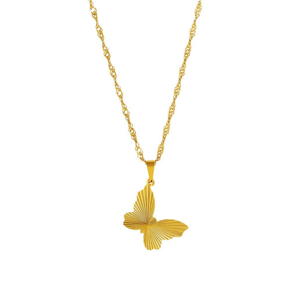 Wholesale Necklace Stainless Steel Light Luxury Heart Shape Butterfly Pendant Water Wave Chain Electroplated