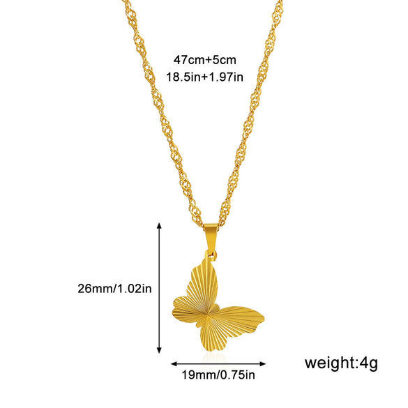 Wholesale Necklace Stainless Steel Light Luxury Heart Shape Butterfly Pendant Water Wave Chain Electroplated