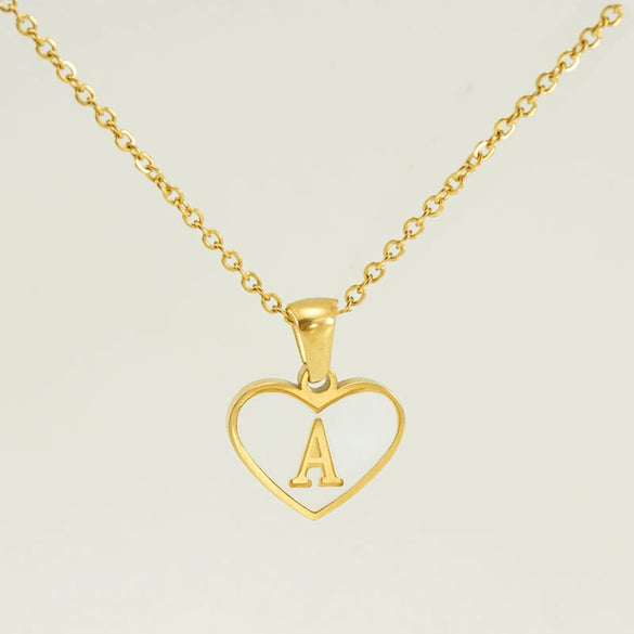 Wholesale Necklace Stainless Steel Natural Shell Love Letter Titanium Steel Electroplating Simple Style Unisex