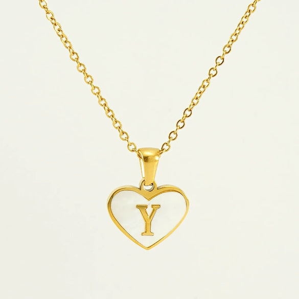 Wholesale Necklace Stainless Steel Natural Shell Love Letter Titanium Steel Electroplating Simple Style Unisex