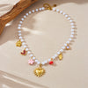 Wholesale Necklace Stainless Steel Pearl Chain Gold Plated Heart Shape French Retro Style