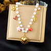 Wholesale Necklace Stainless Steel Pearl Chain Gold Plated Heart Shape French Retro Style