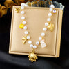 Wholesale Necklace Stainless Steel Pearl Chain Gold Plated Heart Shape French Retro Style