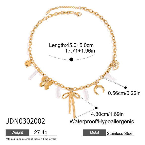 Wholesale Necklace Stainless Steel Pearl Four Leaf Clover Butterfly Ginkgo Leaf Pendant Electroplated For Women