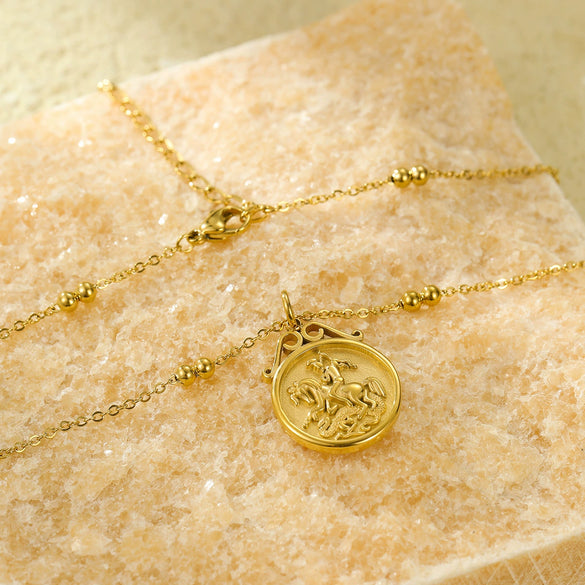 Wholesale Necklace Stainless Steel Roman Coin Goldplated Pendant Retro Style