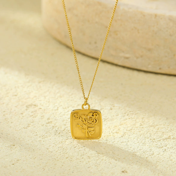 Wholesale Necklace Stainless Steel Roman Coin Goldplated Pendant Retro Style