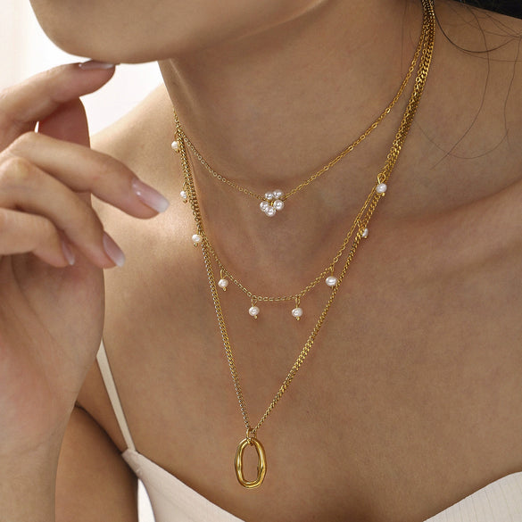 Wholesale Necklace 316L Stainless Steel Shell Beads 316L Stainless Steel Light Luxury Geometric Electroplated For Women