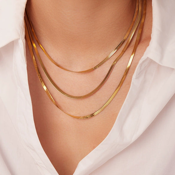 Wholesale Necklace Stainless Steel Snake Bone Chain 18K Gold Plated Geometric Style For Women