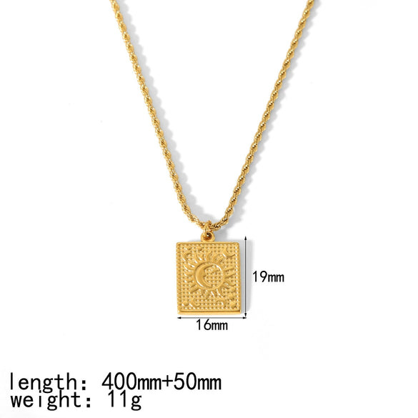 Wholesale Necklace Stainless Steel Square Geometric French Retro 18K Gold Plated Pendant For Women