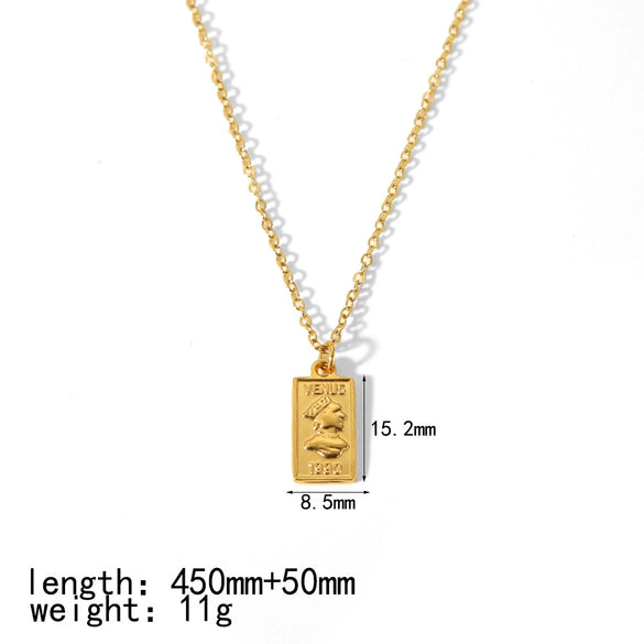 Wholesale Necklace Stainless Steel Square Geometric French Retro 18K Gold Plated Pendant For Women