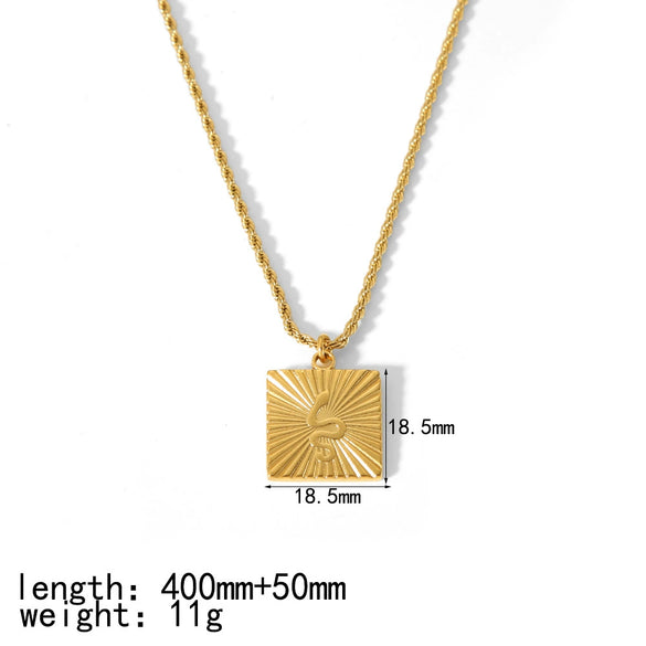 Wholesale Necklace Stainless Steel Square Geometric French Retro 18K Gold Plated Pendant For Women