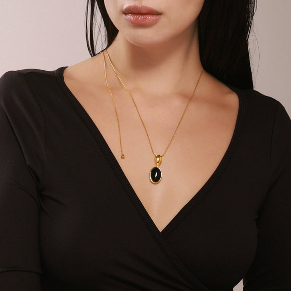 Wholesale Necklace Stainless Steel Tiger Eye Stone Black Agate Geometric Pvd Electroplated Light Luxury Style For Women