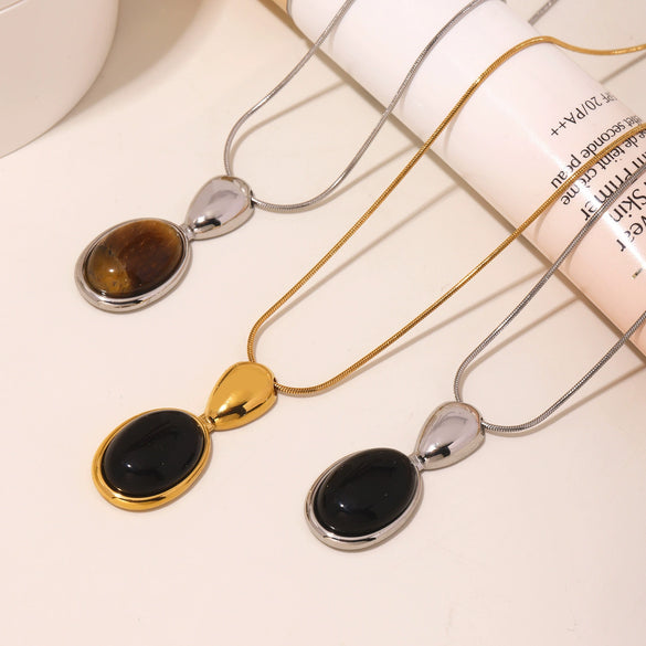 Wholesale Necklace Stainless Steel Tiger Eye Stone Black Agate Geometric Pvd Electroplated Light Luxury Style For Women