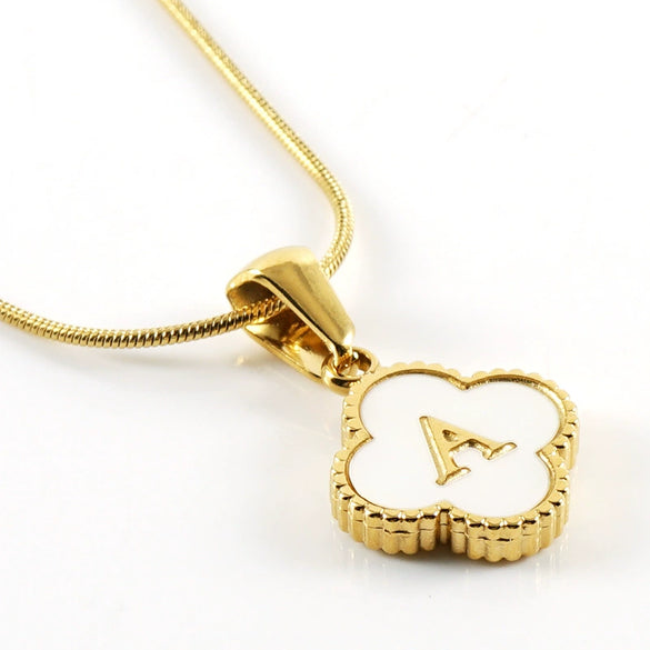 Wholesale Necklace 316L Stainless Steel 316L Stainless Steel Fourleaf Clover Shell Letter Pendant Snake Bone Chain Electroplating Women's Style