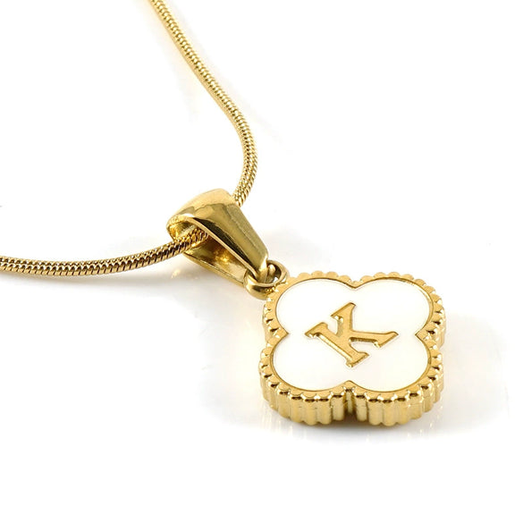 Wholesale Necklace 316L Stainless Steel 316L Stainless Steel Fourleaf Clover Shell Letter Pendant Snake Bone Chain Electroplating Women's Style