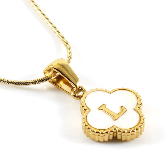 Wholesale Necklace 316L Stainless Steel 316L Stainless Steel Fourleaf Clover Shell Letter Pendant Snake Bone Chain Electroplating Women's Style