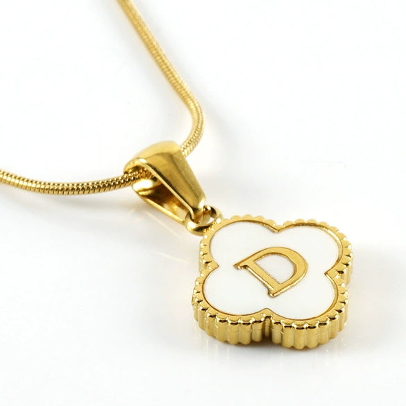 Wholesale Necklace 316L Stainless Steel 316L Stainless Steel Fourleaf Clover Shell Letter Pendant Snake Bone Chain Electroplating Women's Style